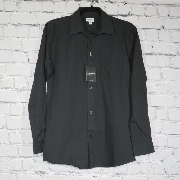 NEW - Boys Long Sleeve Solid Dress Shirt w/ Chest Pocket - Black - Picture 4 of 5